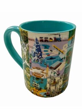 Disney Authentic Collectable Illustrated Walt Disney Parks Mug Maps Collage